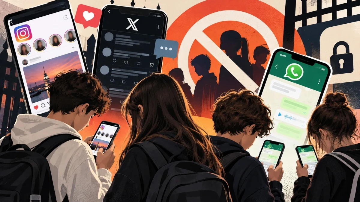 Akıllı telefon kullanan gençler ve sosyal medya simgeleri