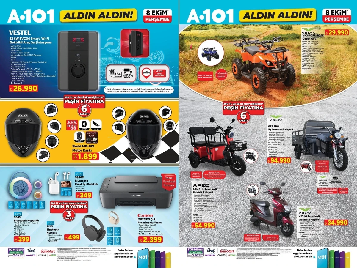 A101’in 8 Ekim kataloğunda Volta çocuk ATV’si ve Vestel EVC04 şarj istasyonu