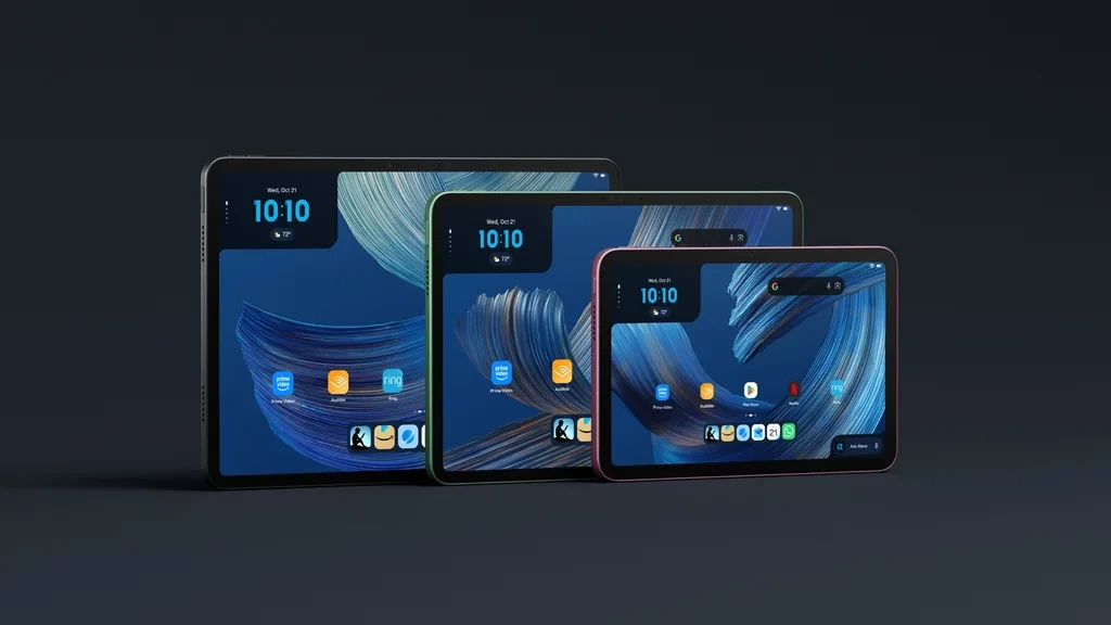 Amazon Alexa Tablet ailesinin farklı boyutlardaki üç modeli yan yana