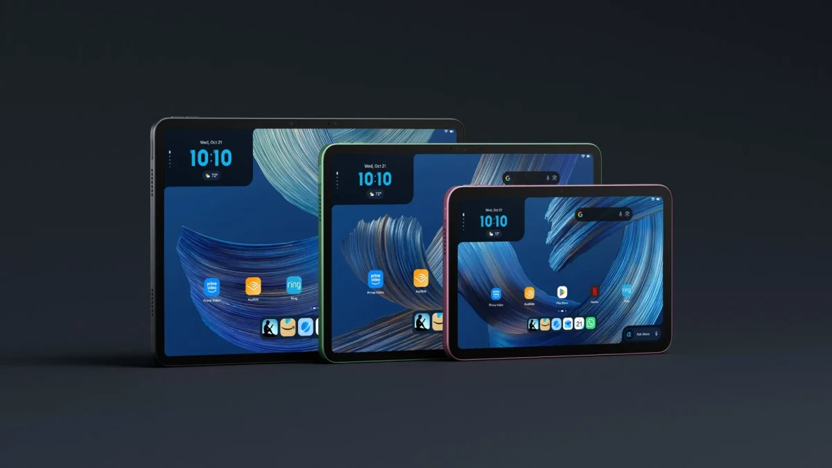 Amazon Alexa Tablet ailesinin farklı boyutlardaki üç modeli yan yana