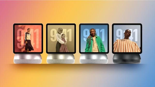 Dört farklı renk seçeneğiyle gösterilen ekranlı akıllı ev cihazları