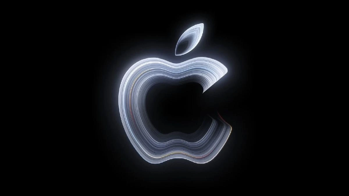 Siyah arka plan üzerinde ışıklı Apple logosu