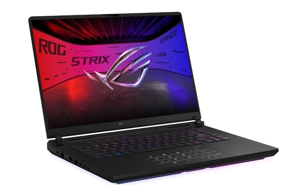 Ekranında ROG Strix logosu bulunan Asus oyun dizüstü bilgisayarı