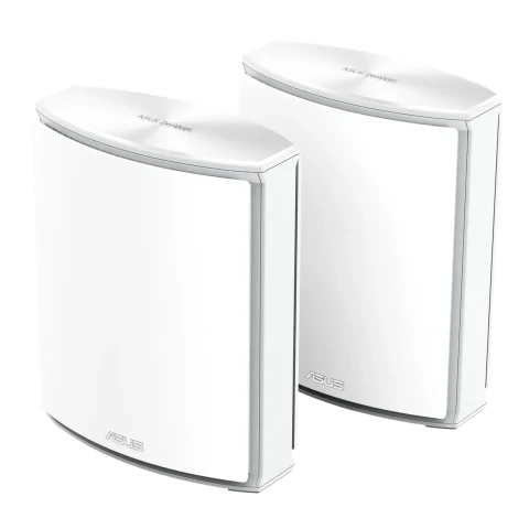 Beyaz ASUS ZenWiFi BN12 mesh ağ cihazlarından iki tanesi