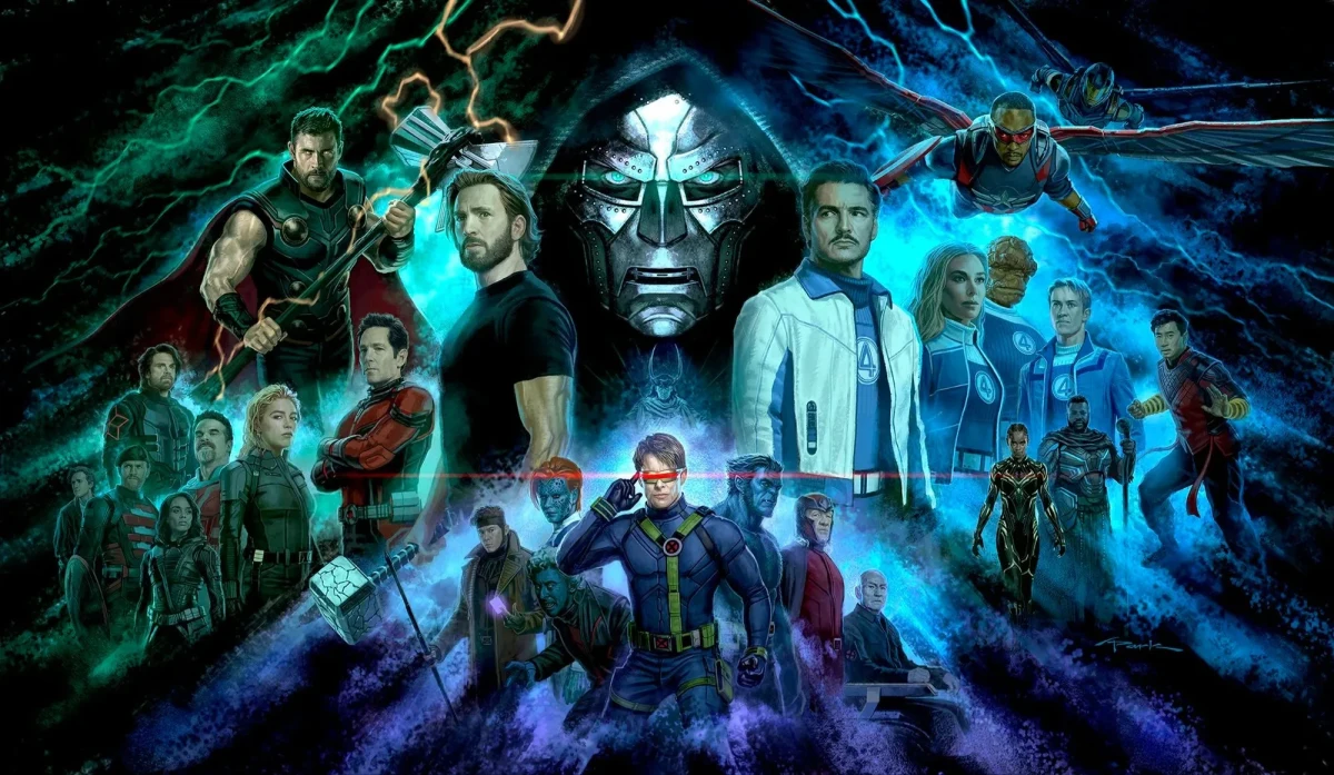 Avengers: Doomsday için kullanılan, Marvel karakterlerini bir araya getiren kolaj görseli