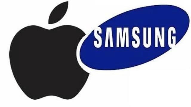 Apple ve Samsung logolarını yan yana gösteren görsel
