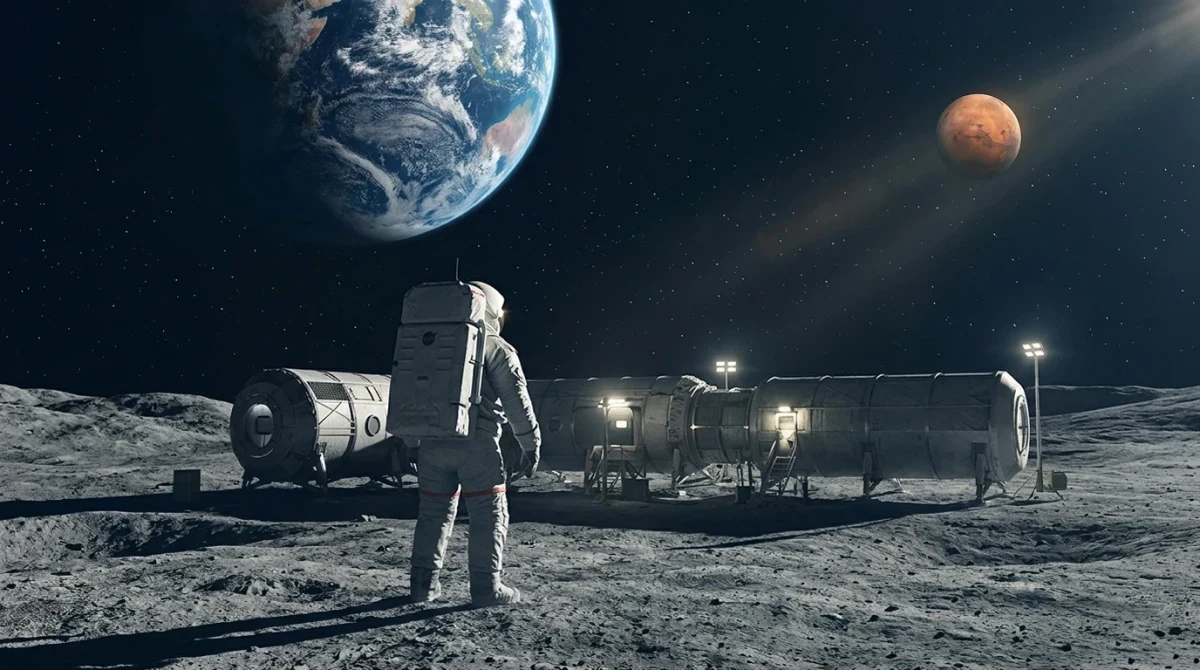 Ay yüzeyinde astronot ve uzun süreli görevler için tasvir edilen üs