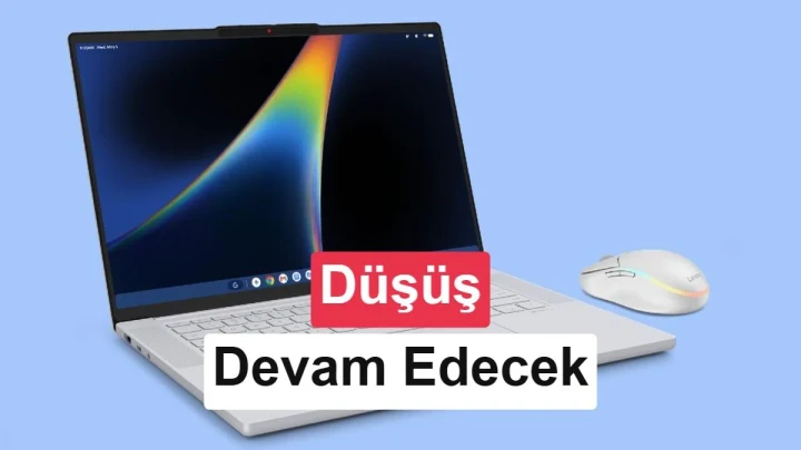 Düşüşün devam edeceği mesajı bulunan dizüstü bilgisayar görseli