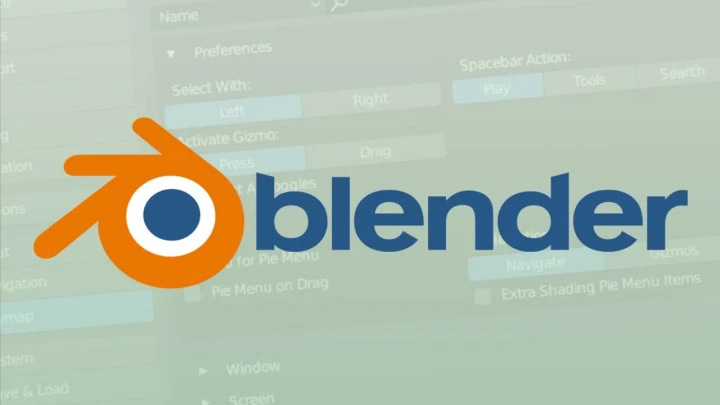Blender logosu ve arka planda yazılım arayüzü