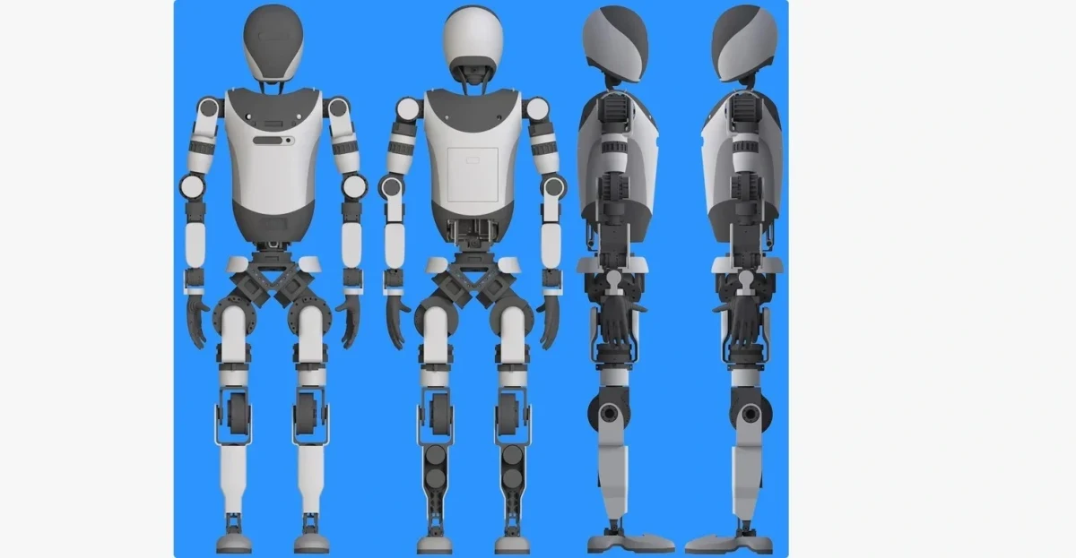 BYD insansı robot tasarımının önden, arkadan ve yan görünümleri