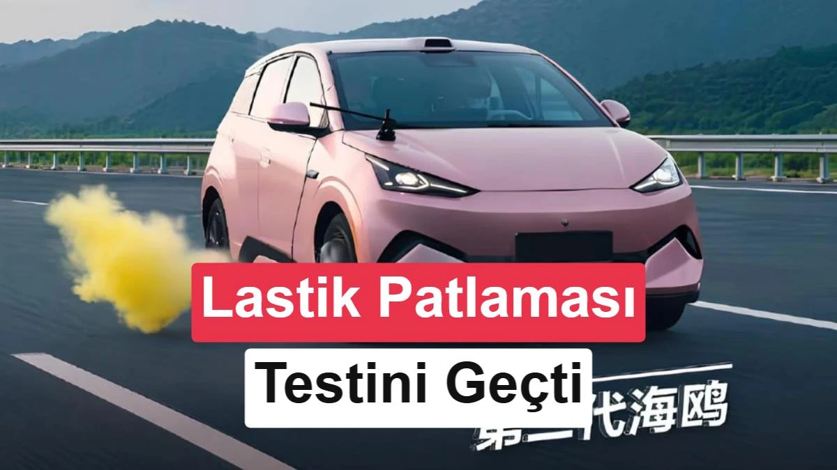 Pistte lastik patlaması testi sırasında ilerleyen pembe BYD Seagull