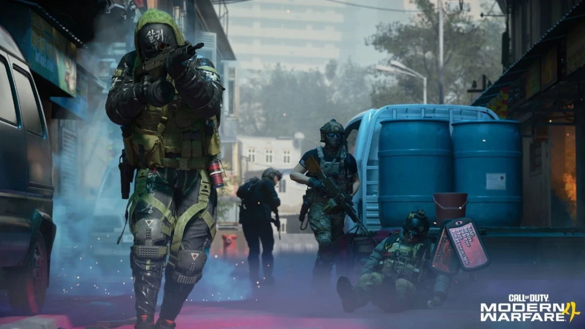 Call of Duty: Modern Warfare 4 tanıtım görselinde teçhizatlı askerler şehir ortamında ilerliyor.
