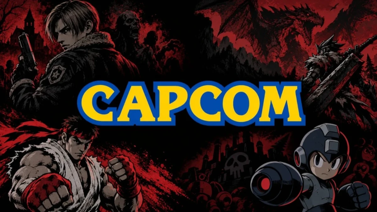 Capcom logosu ve şirketin oyun serilerinden karakterlerin yer aldığı görsel