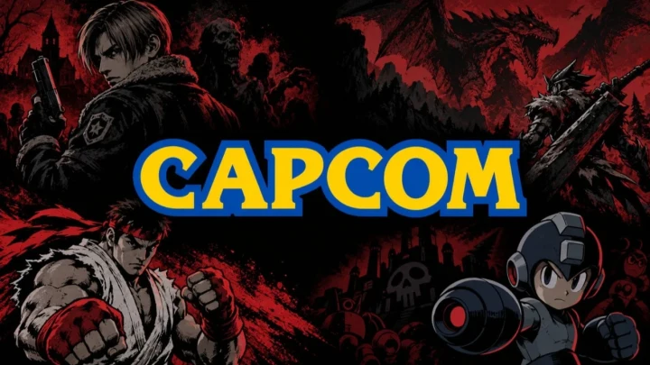 Capcom logosu ve şirketin oyun serilerinden karakterlerin yer aldığı görsel