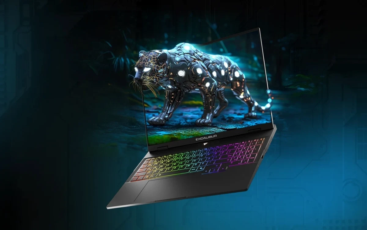 Ekranında dijital bir kurt görseli bulunan Casper Excalibur laptop