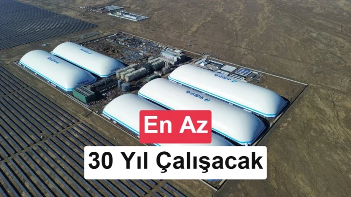 Güneş panelleriyle çevrili karbondioksit enerji depolama tesisinin havadan görünümü
