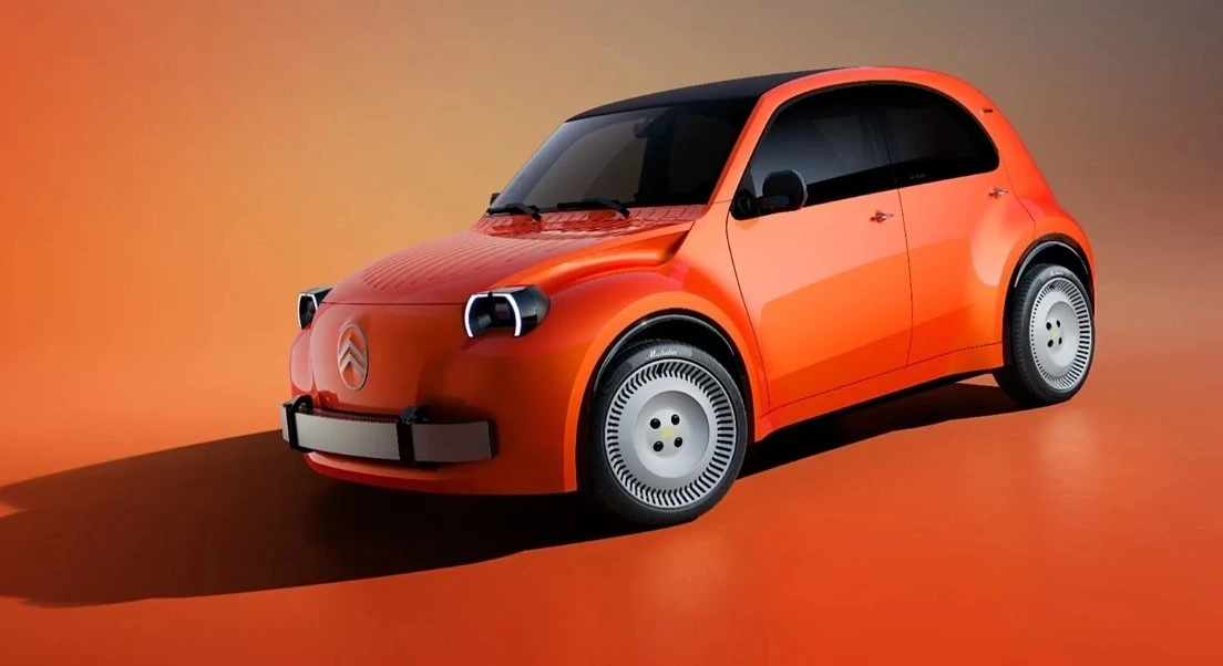 Turuncu Citroen 2CV elektrikli otomobil tasarımı