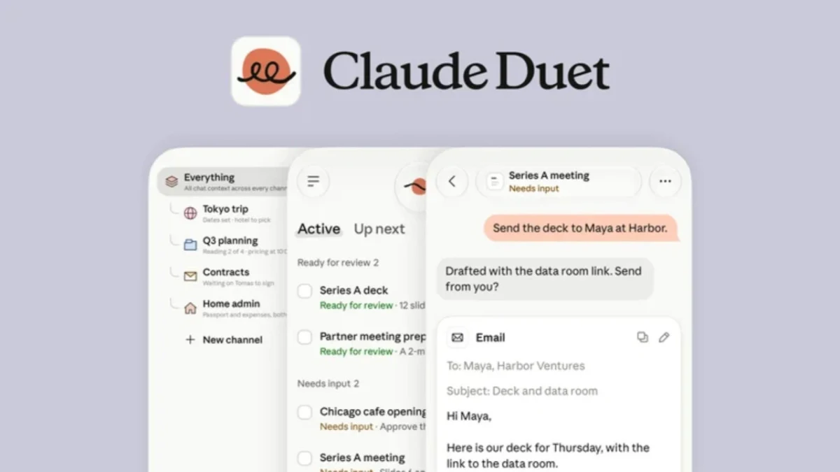 Claude Duet arayüzünü gösteren tanıtım görseli