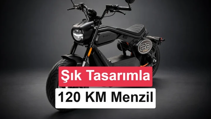 Siyah Coopop Bobber elektrikli motosiklet ve 120 km menzil vurgusu