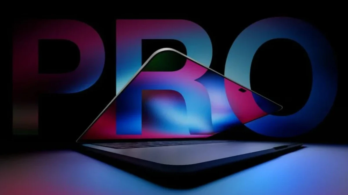 MacBook Pro’yu temsil eden bilgisayar görseli ve renkli ekran grafikleri
