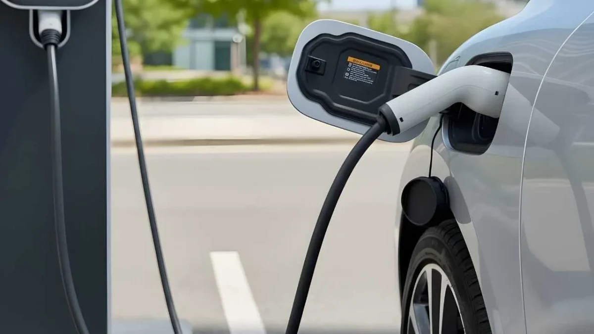 Elektrikli otomobilin şarj kablosu araca takılı