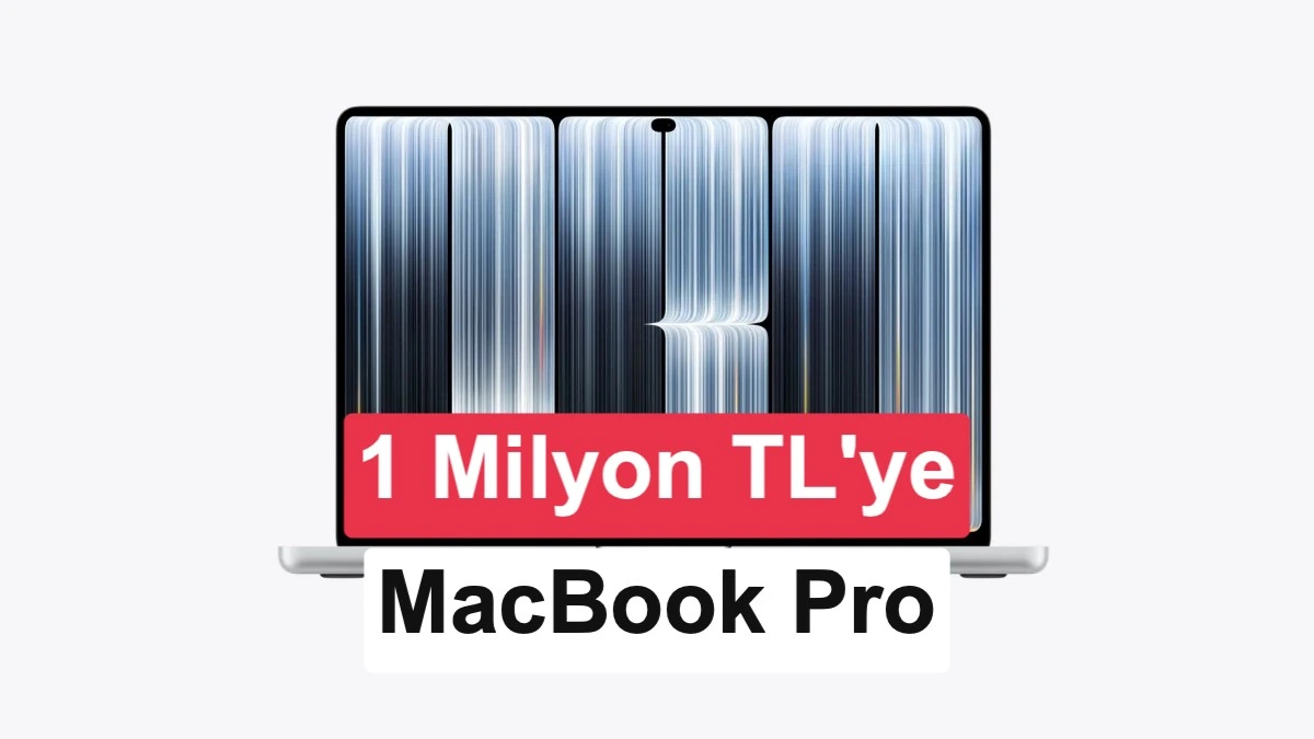 Ekranında “1 Milyon TL’ye” yazısı bulunan MacBook Pro görseli