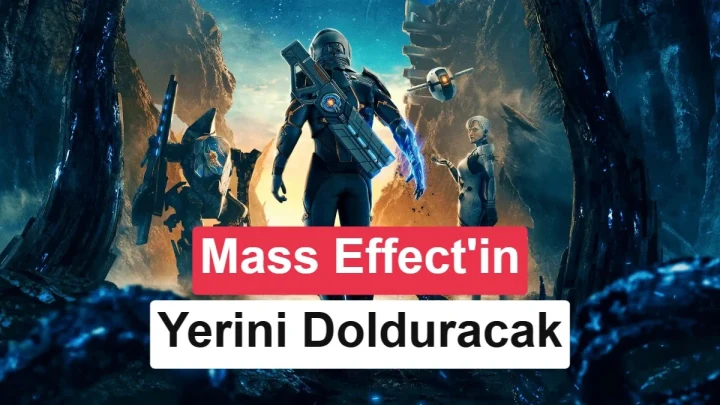 Exodus oyunundan zırhlı bir karakterin önde, başka bir karakterin arka planda yer aldığı sahne
