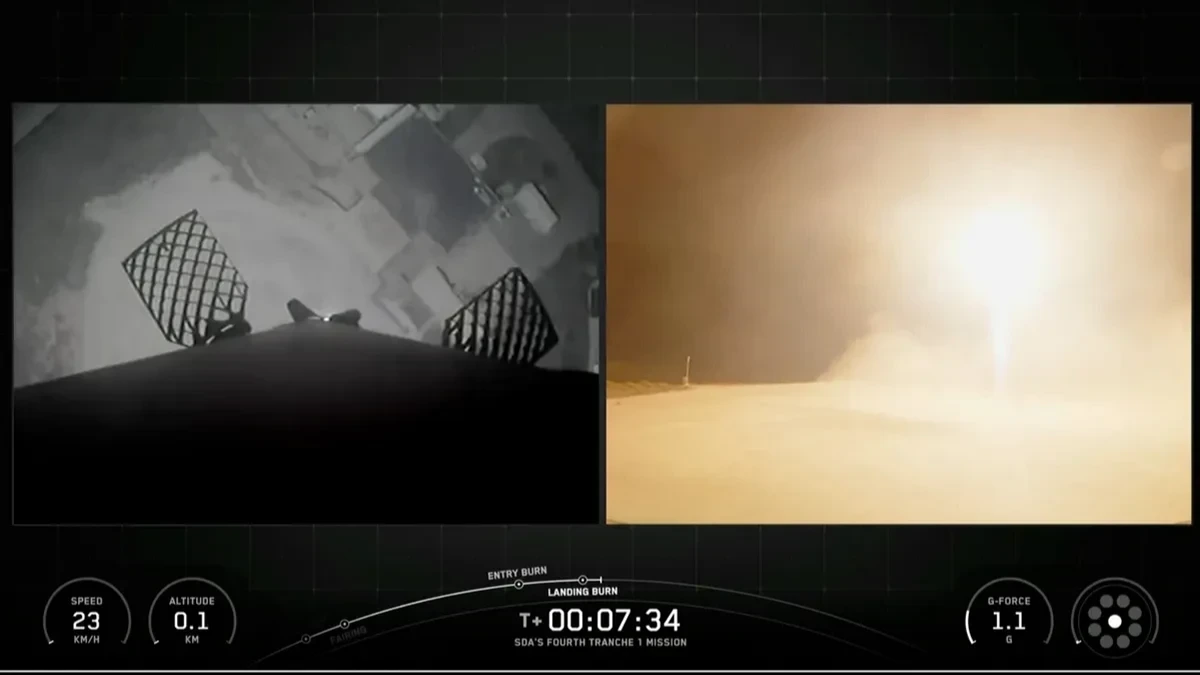 Falcon 9 roketinin inişine ilişkin iki görüntülü uçuş ekranı