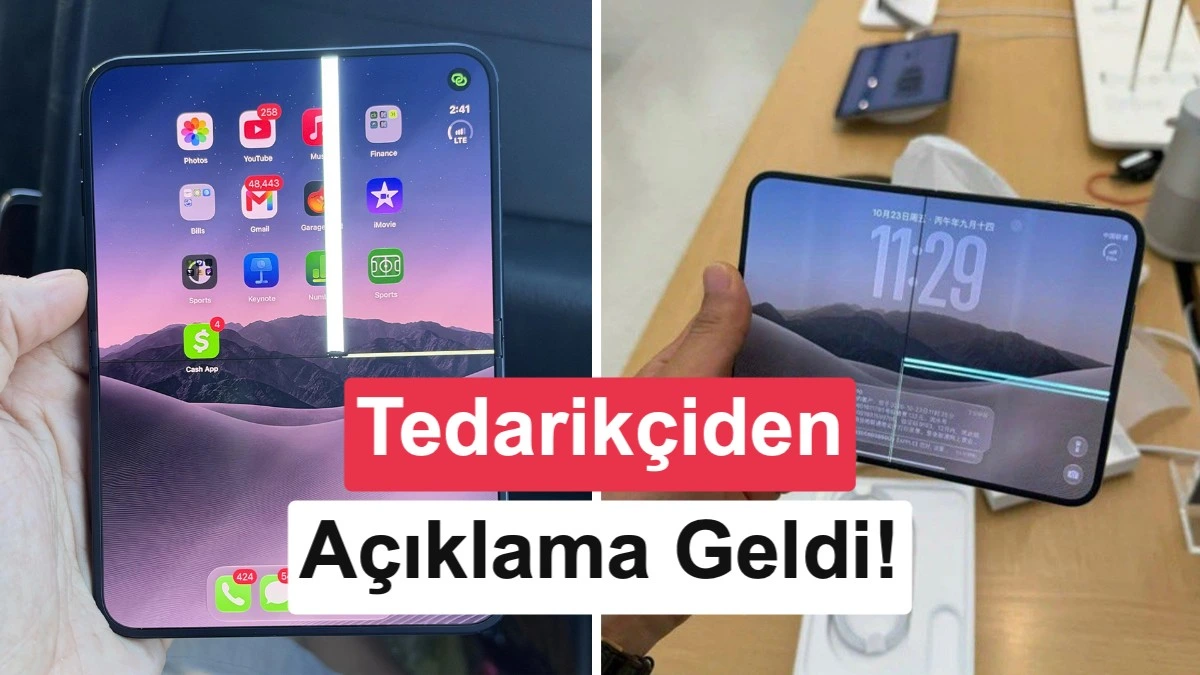 Katlanabilir telefon ekranının iç bileşenlerini gösteren görüntüde orta bölüm kırmızı daireyle işaretlenmiş.