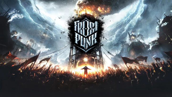 Frostpunk logosu, karlı bir şehir manzarasının üzerinde ve Nintendo Switch Announcement yazısıyla gösteriliyor.