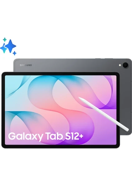 S Pen destekli Galaxy Tab S12+ tabletin önden ve arkadan görünümü