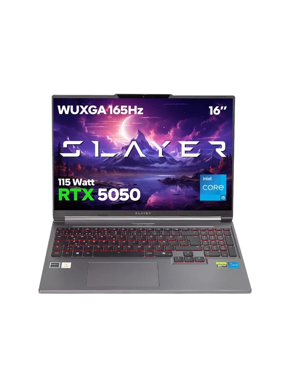 Game Garaj Slayer dizüstü bilgisayarın ekranında RTX 5050 ibaresi