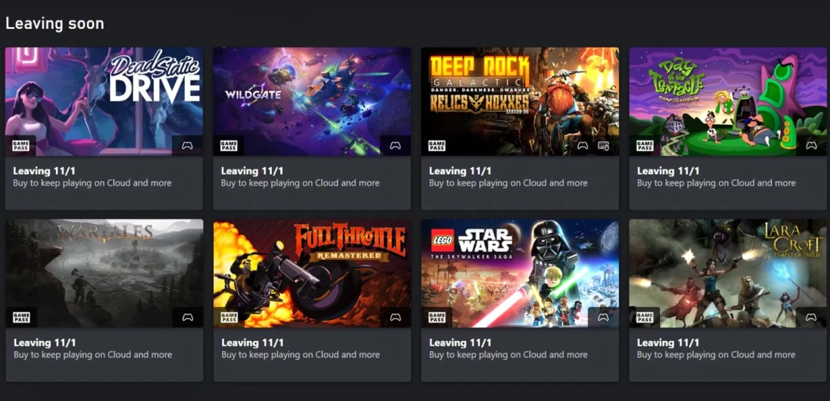 Xbox Game Pass’ten ayrılacak oyunları gösteren Yakında ayrılacaklar listesi