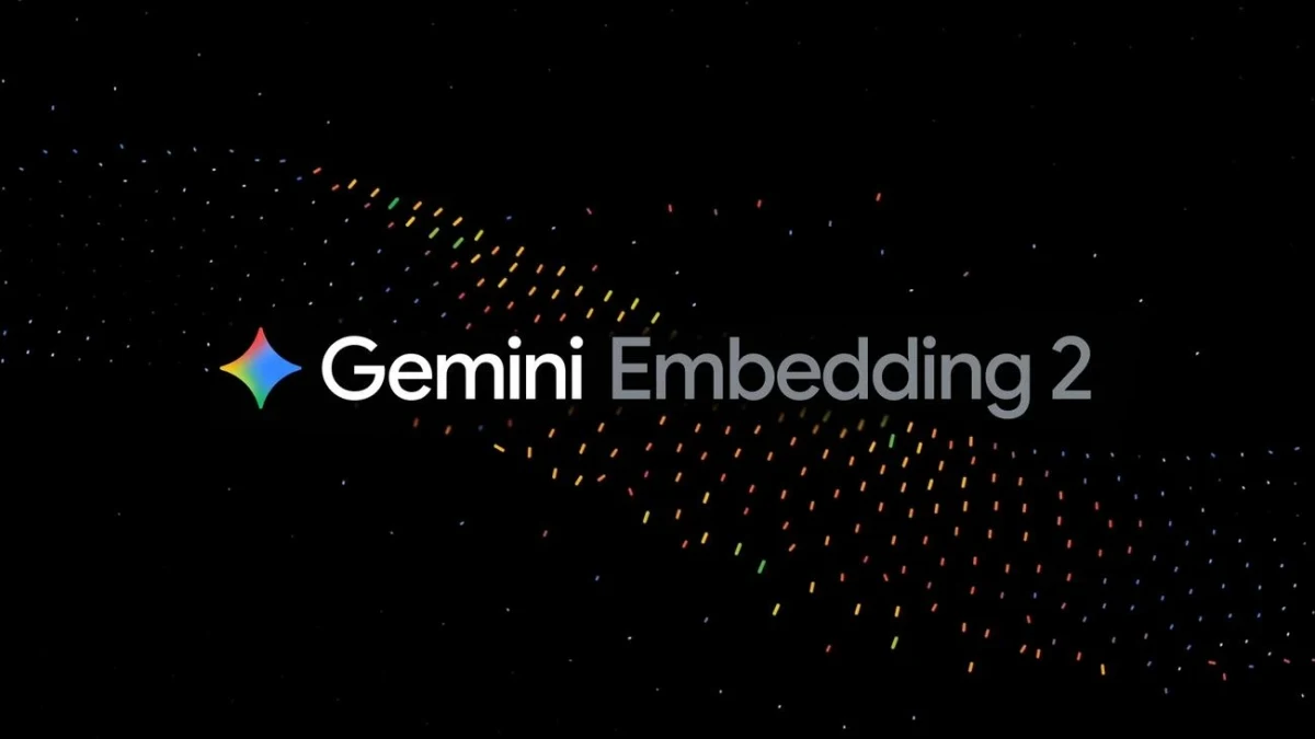 Gemini Embedding 2 logosu ve renkli noktalardan oluşan görsel