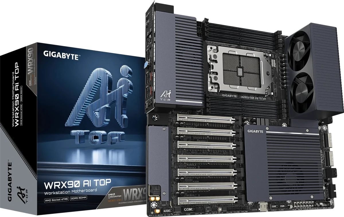 Gigabyte WRX90 AI TOP anakart ve ürün kutusu