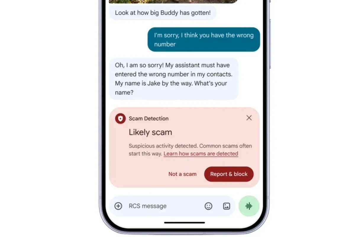 Google Mesajlar’da Gemini destekli Dolandırıcılık Tespiti uyarısının gösterildiği telefon ekranı