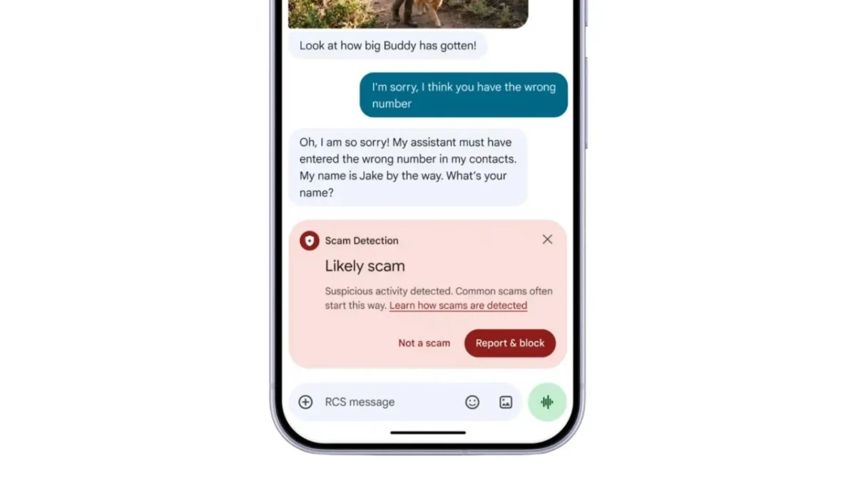 Google Mesajlar’da bir konuşmanın altında görünen dolandırıcılık tespiti uyarısı
