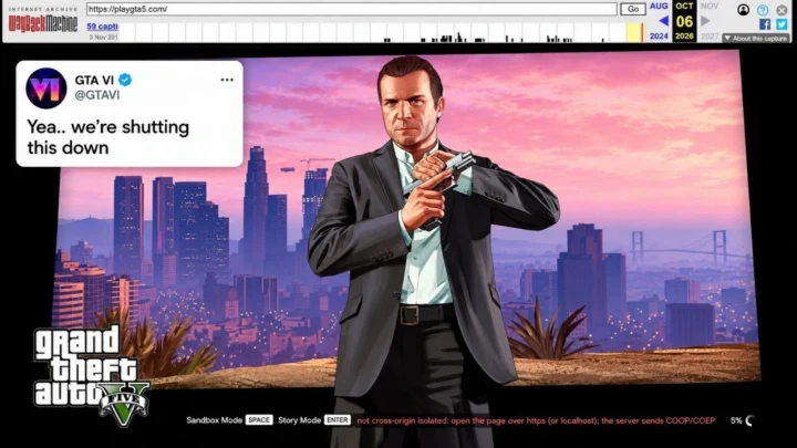 Bir tarayıcı penceresinde GTA 5 oyunundan bir sahne