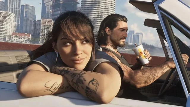 GTA 6’da Jason ve Lucia bir otomobilde görülüyor.