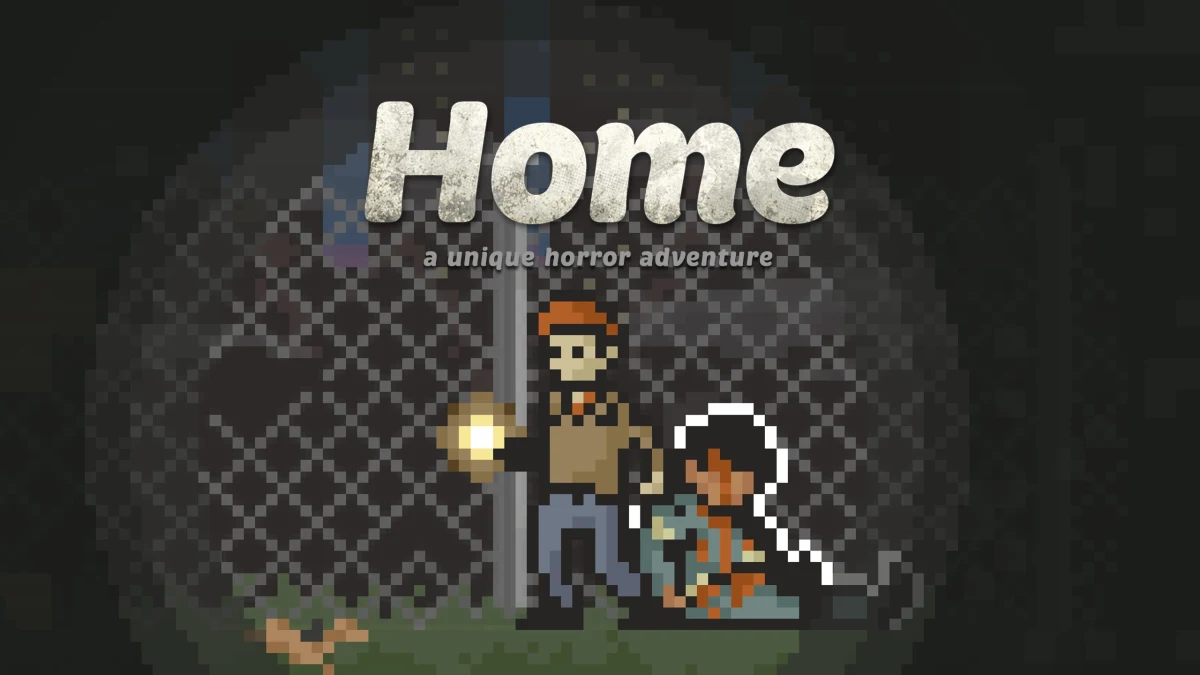 Home: A Unique Horror Adventure oyununun piksel grafiklerle hazırlanmış tanıtım görseli