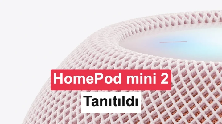 HomePod mini 2 hoparlörünün örgülü kumaş üst yüzeyi ve ışıklı paneli
