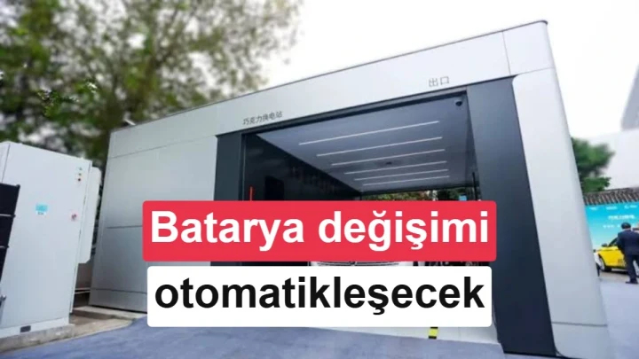 Batarya değişim istasyonu ve otomatik batarya değişimi başlığını gösteren kapak görseli