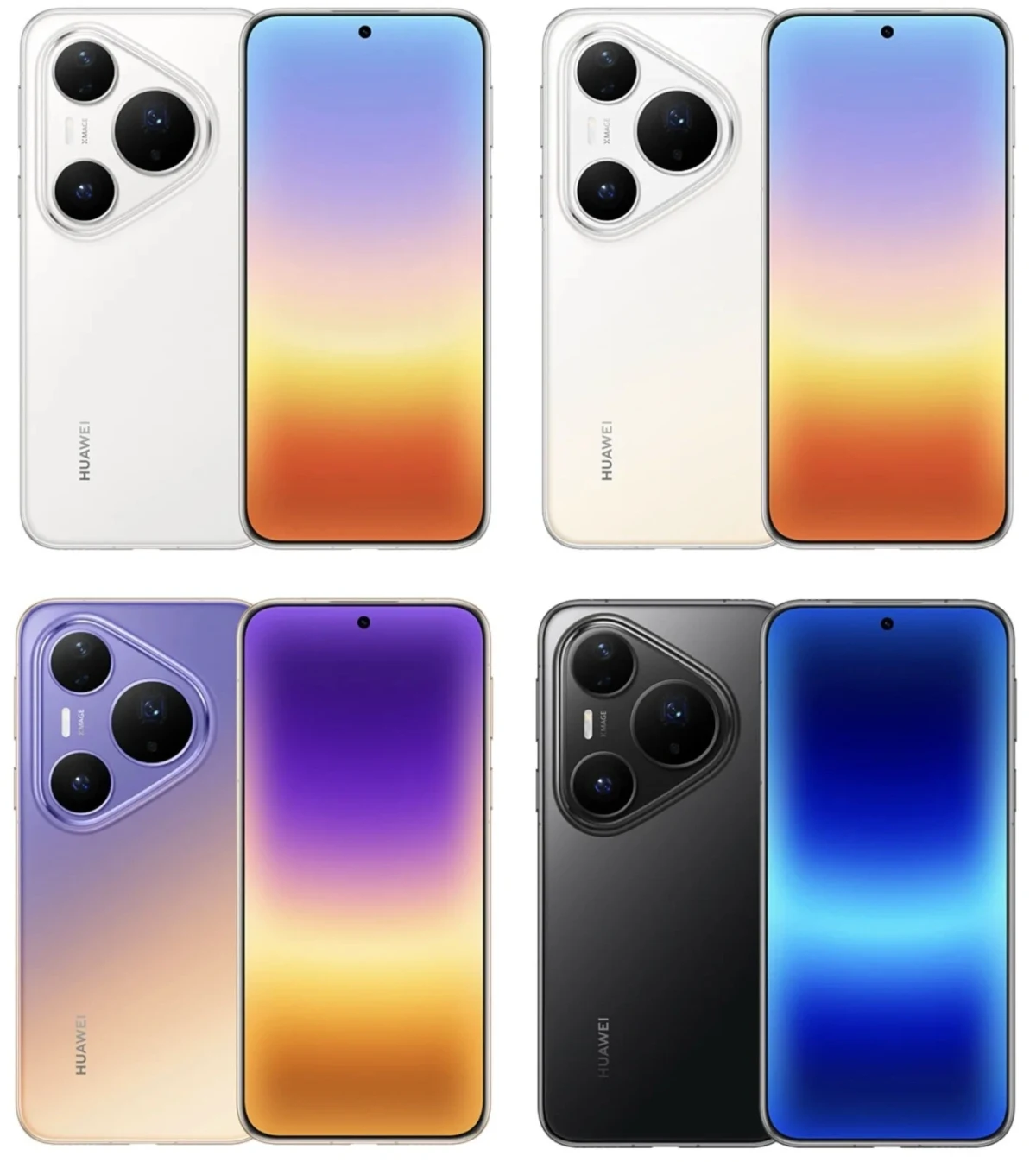 Huawei Pura 90 Plus’ın beyaz, krem, mor ve siyah renk seçeneklerini gösteren ürün görselleri