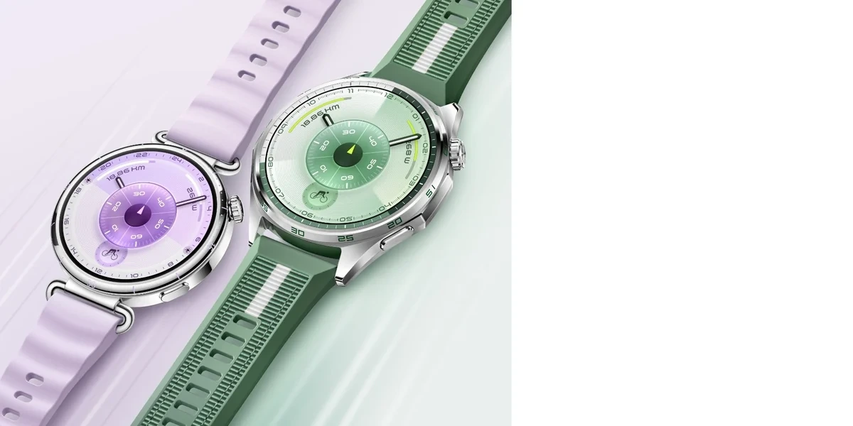 Mor ve yeşil kayışlı HUAWEI WATCH GT 6 saatleri