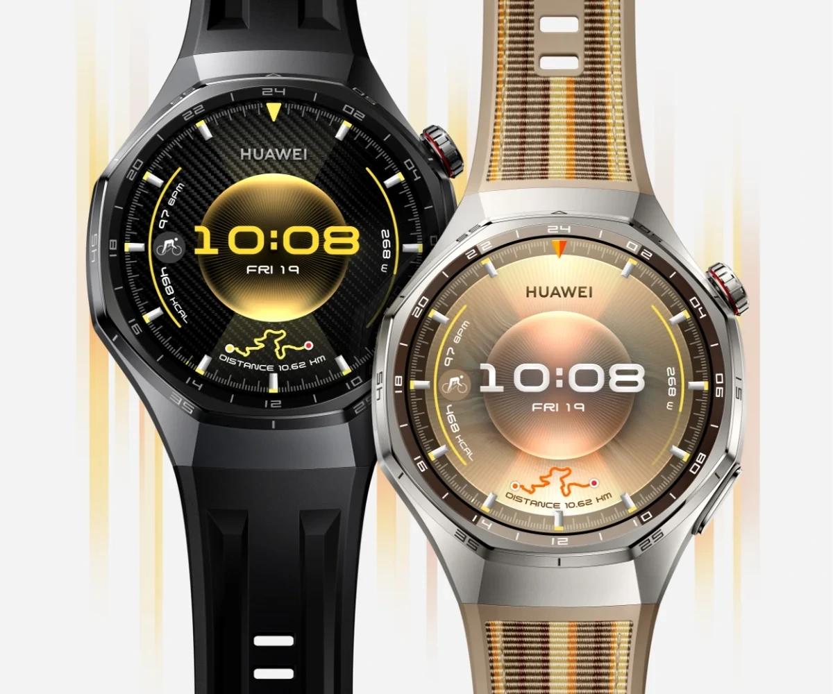 Siyah ve altın renkli kayış seçeneklerine sahip HUAWEI WATCH GT 6 Pro akıllı saatler