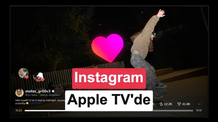 Instagram’ın Apple TV uygulamasını ve uygulama arayüzünü tanıtan görsel