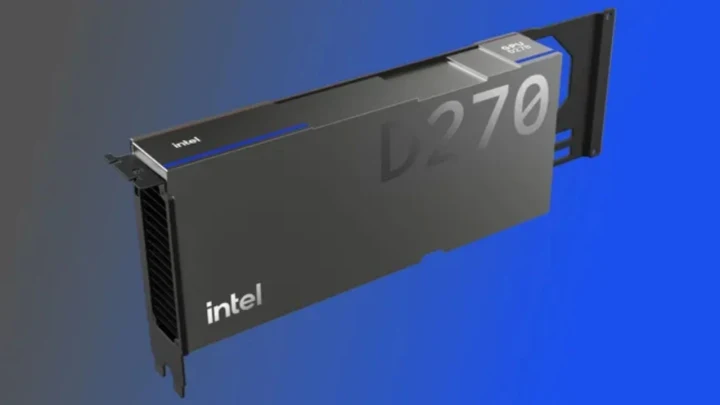 Intel logolu, D270 ibaresi bulunan GPU D-Series hızlandırıcı kartı