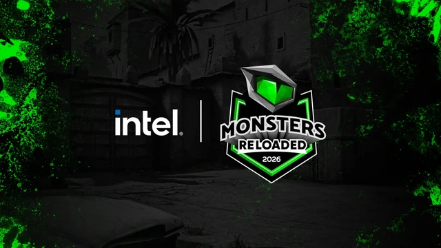 Intel Monsters Reloaded 2026 logosu ve etkinliğin yeşil-siyah temalı görseli