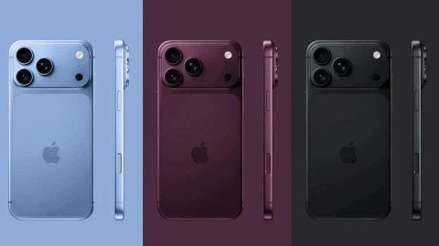 Mavi, mor ve siyah renklerde üç iPhone modelinin arka ve yan yüzleri