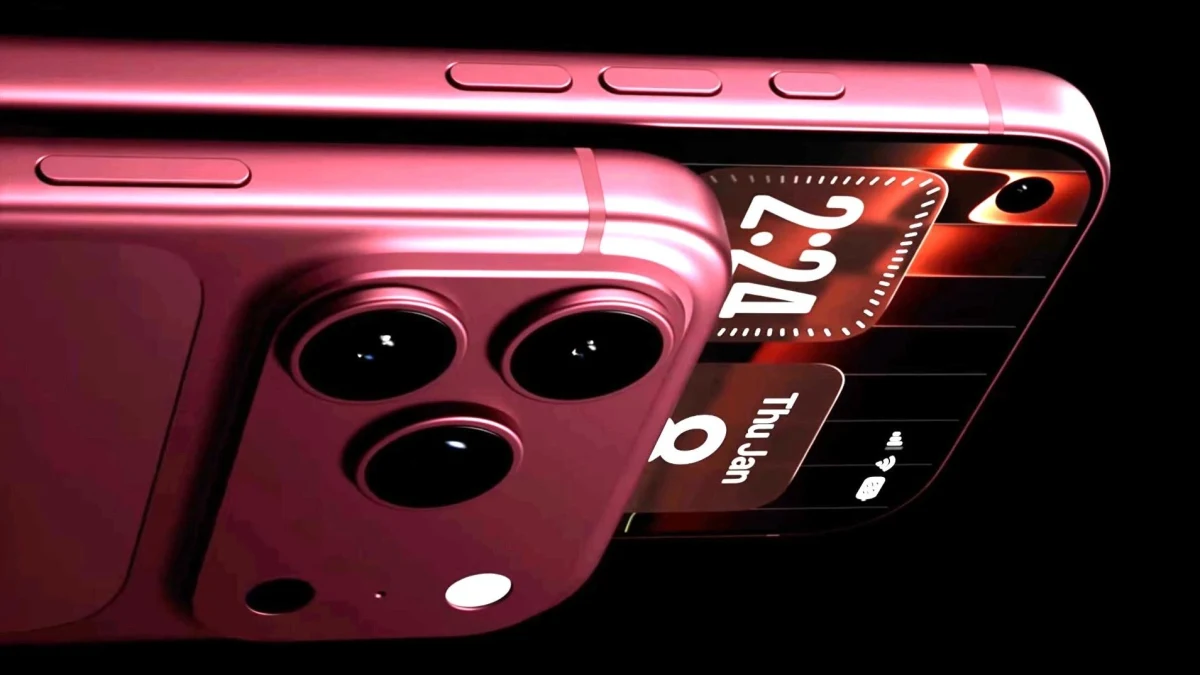 Pembe tonlarda görünen iki iPhone’un arka yüzü ve ekranı